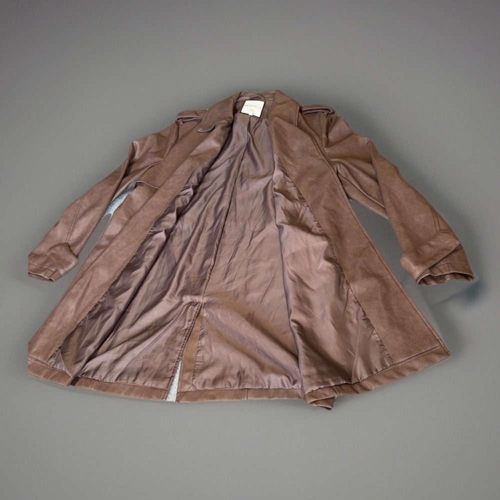 NWOT Bagatelle Brown Faux Leather Long Moto Jacket Zip Pockets Women's Size XL - Picture 5 of 13